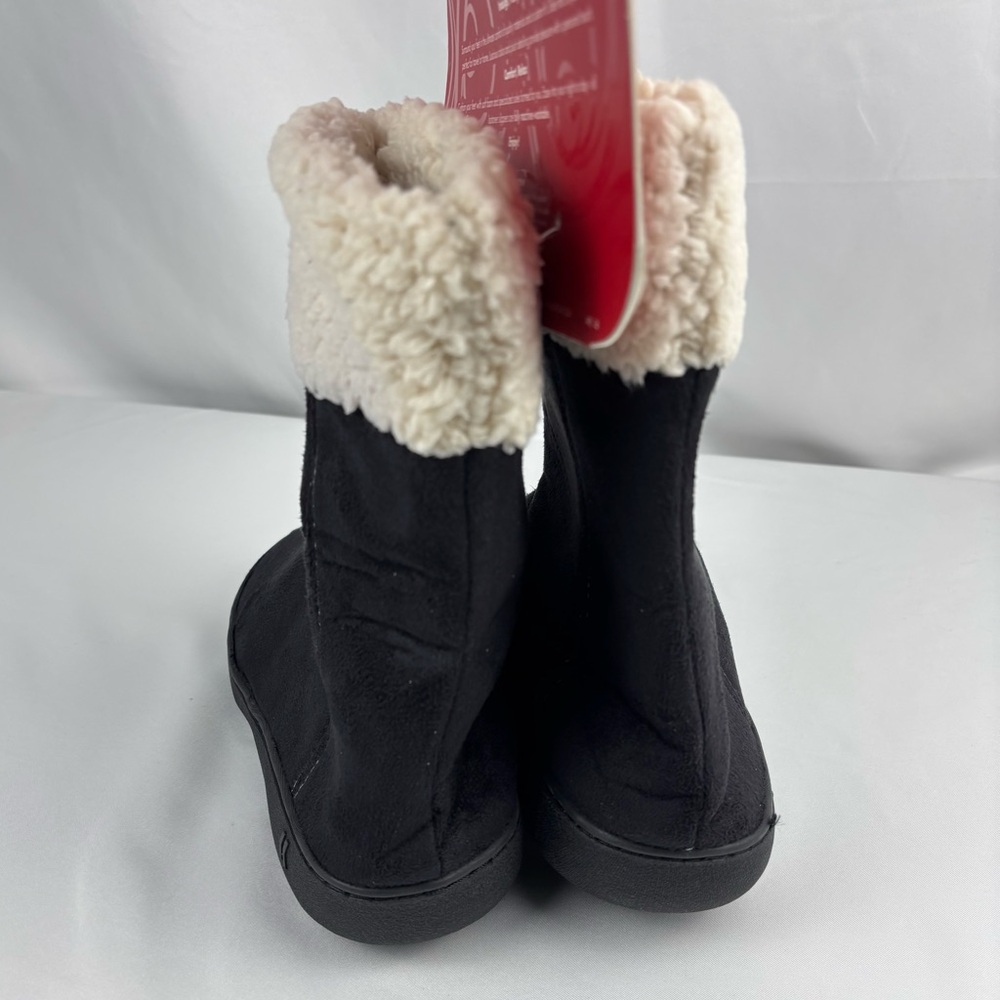 NWT Isotoner Black Ankle Slipper Boots with Cream Color Lining, Size 7.5-8 - Picture 6 of 8